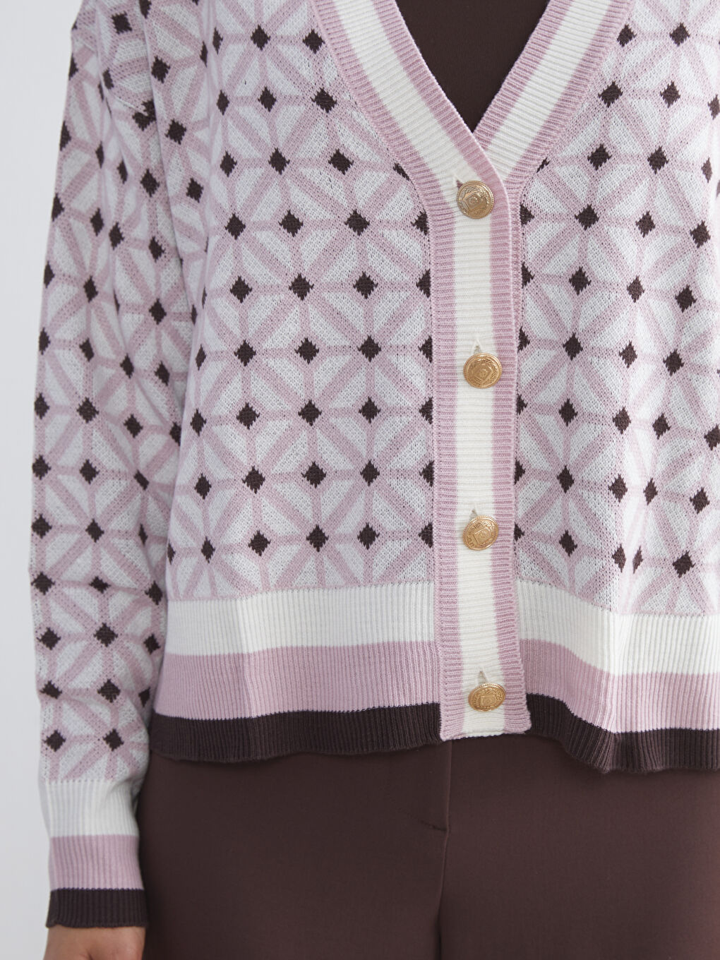 V Neck Patterned Women's Knitwear Cardigan-2