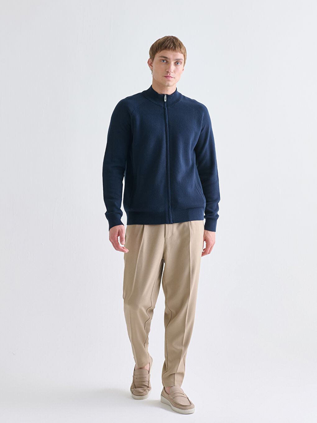 Regular Fit Funnel Neck Men's Knit Cardigan-1