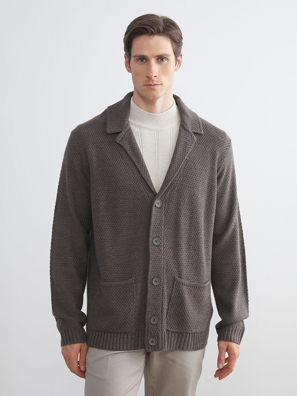 Standard Fit Jacket Neck Men's Knitwear Cardigan