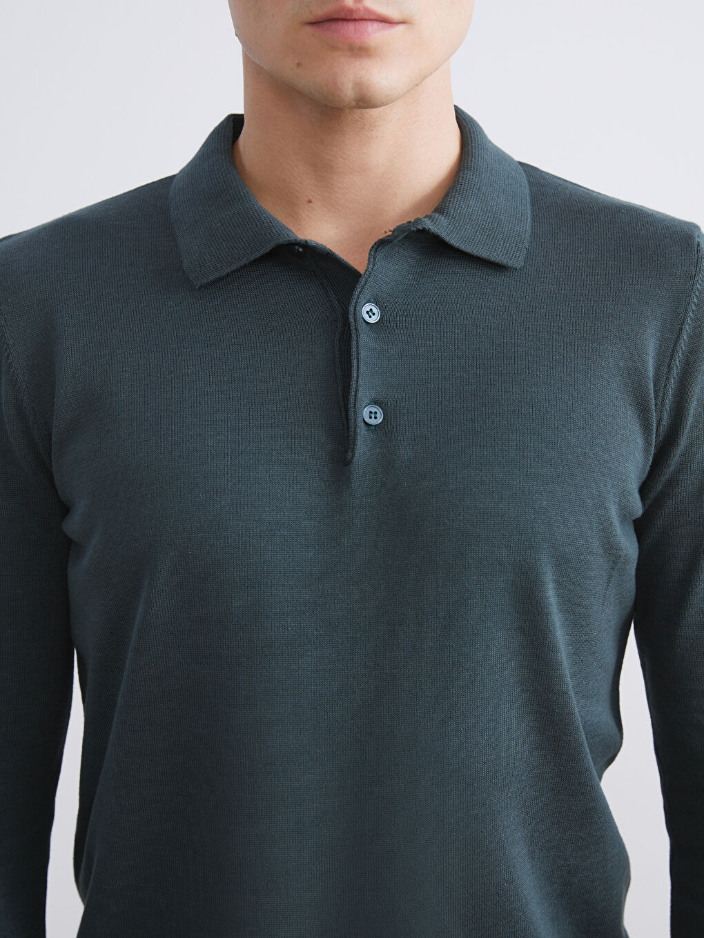 Yeşil Polo Yaka Erkek Triko Kazak-2