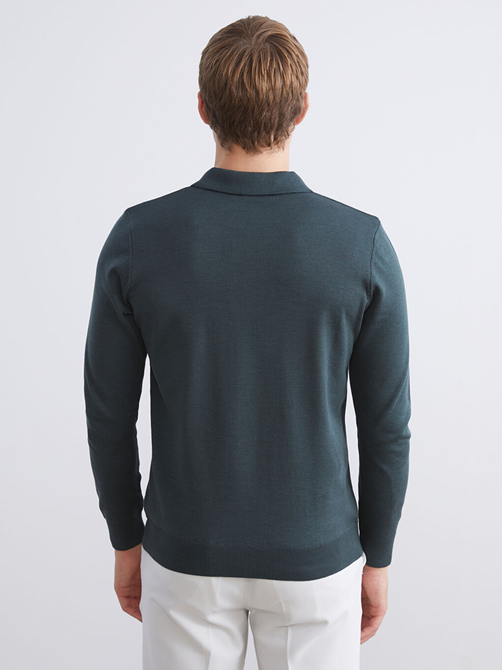 Yeşil Polo Yaka Erkek Triko Kazak-3