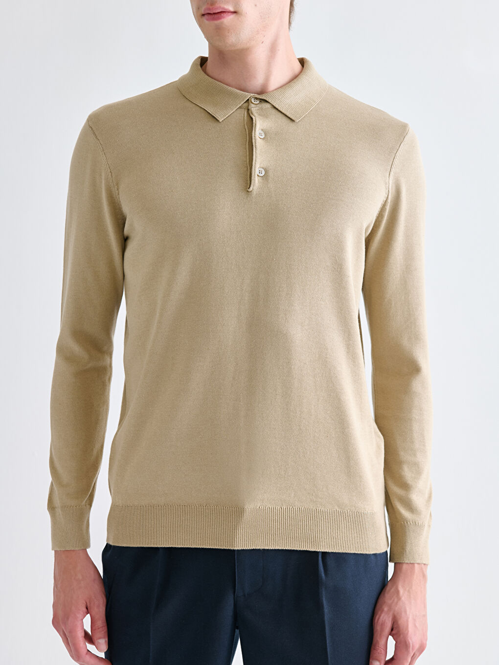 Bej Polo Yaka Erkek Triko Kazak-2