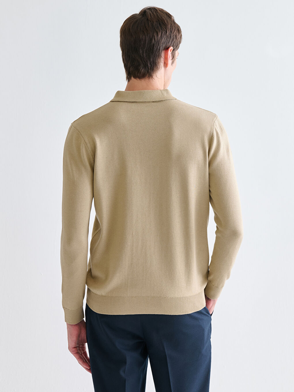 Bej Polo Yaka Erkek Triko Kazak-3