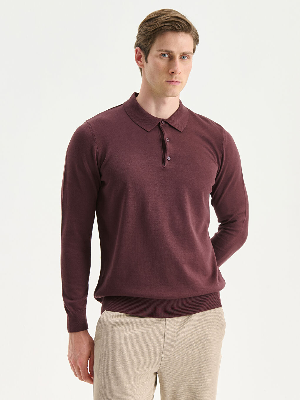 Mürdüm Polo Yaka Erkek Triko Kazak