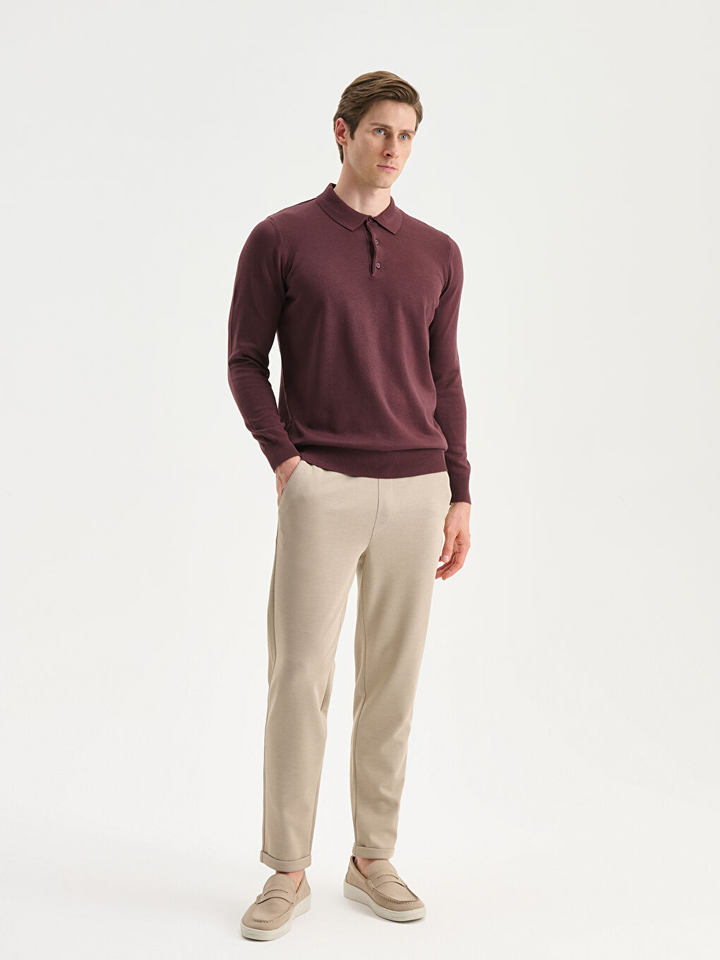 Mürdüm Polo Yaka Erkek Triko Kazak-1