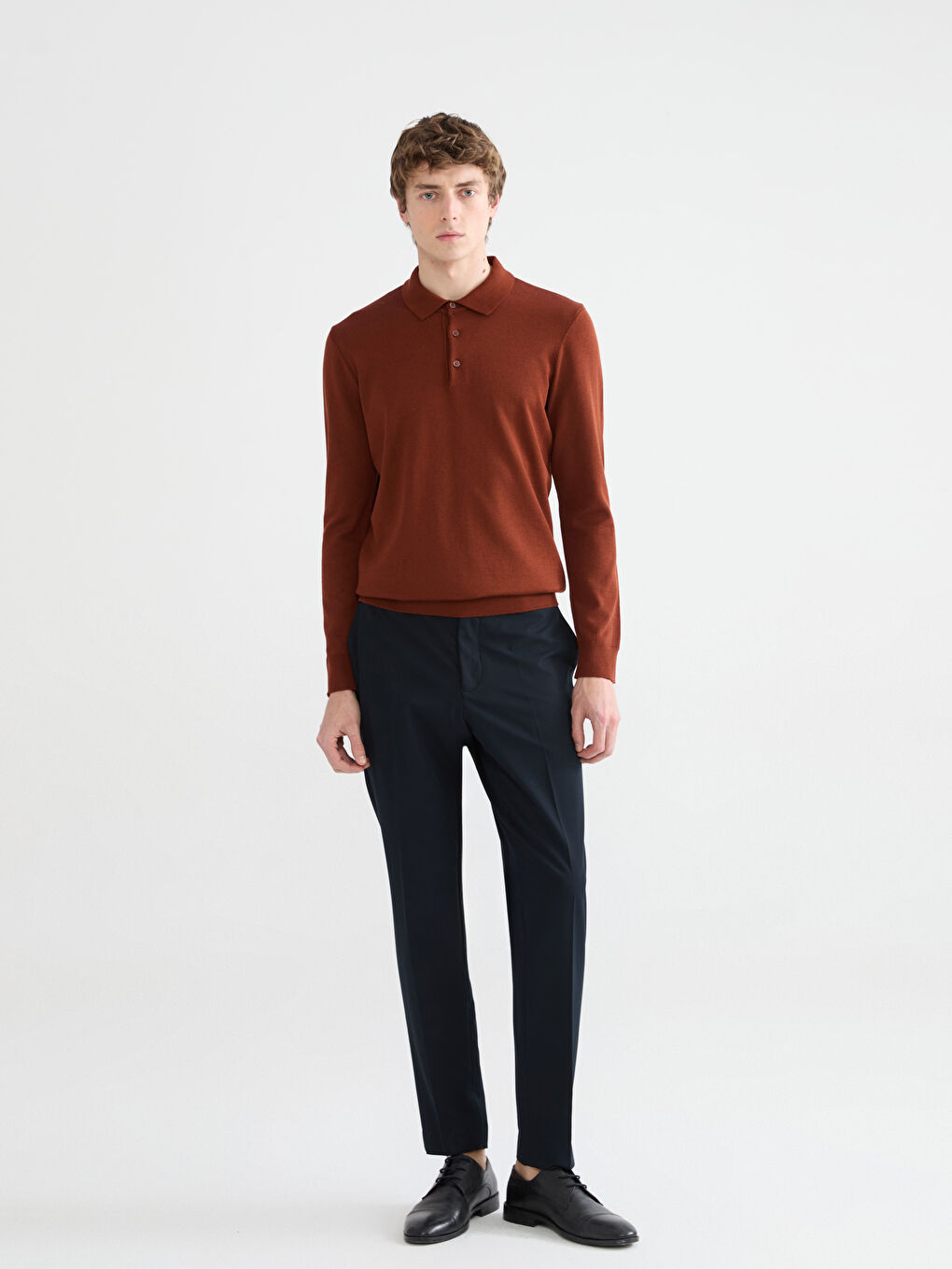 Kahverengi Polo Yaka Erkek Triko Kazak-1