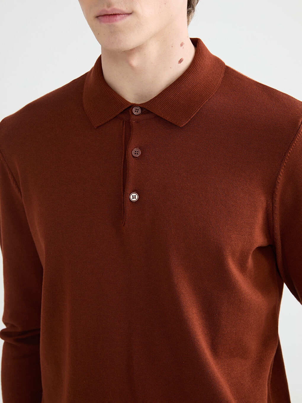 Kahverengi Polo Yaka Erkek Triko Kazak-2