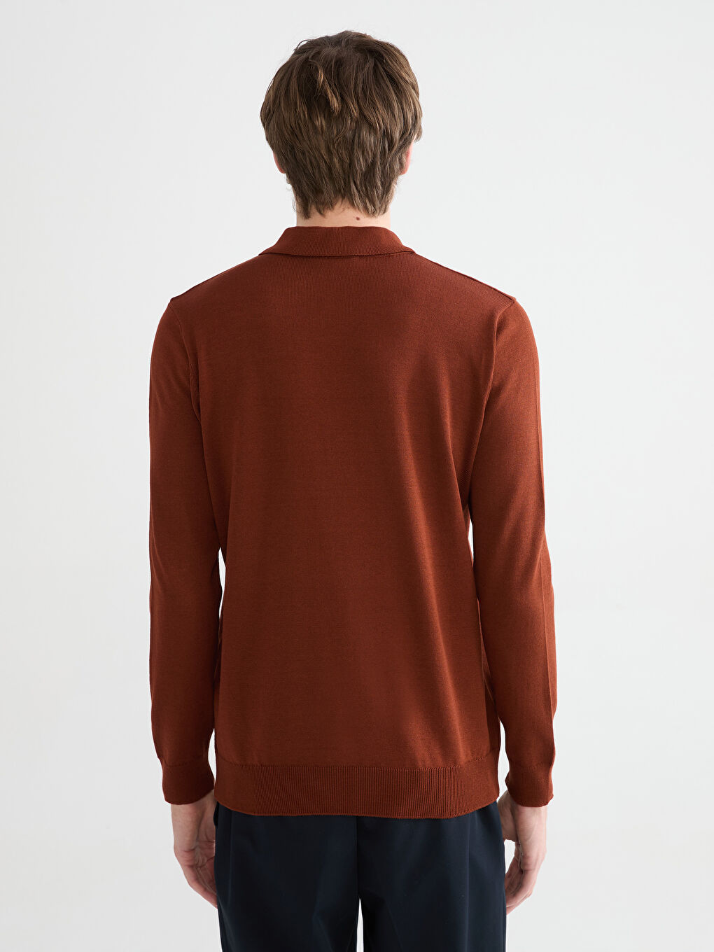 Kahverengi Polo Yaka Erkek Triko Kazak-3