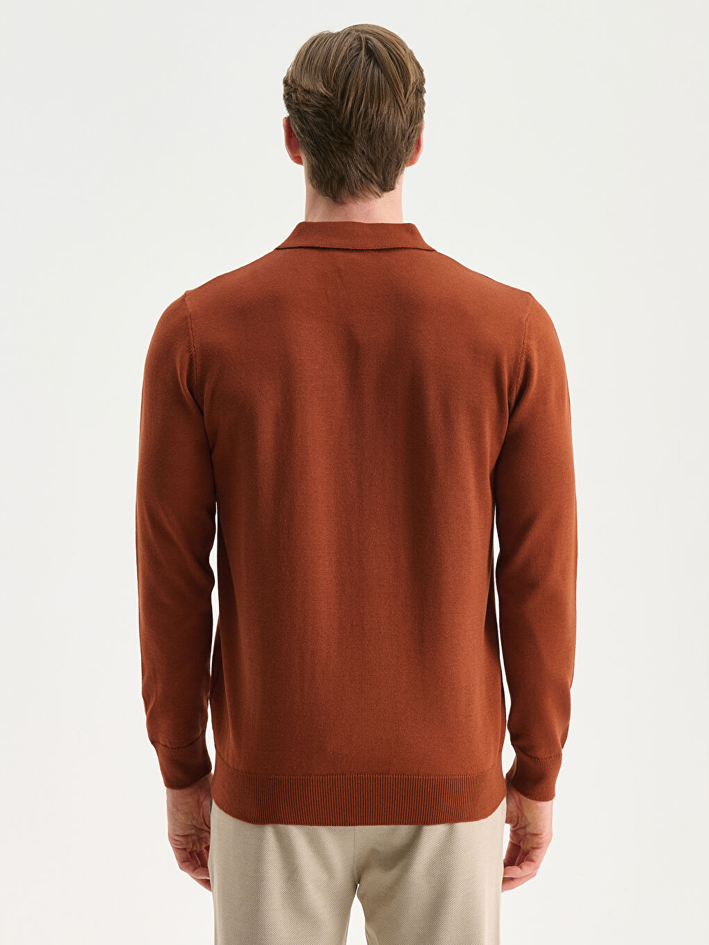 Kahverengi Polo Yaka Erkek Triko Kazak-3