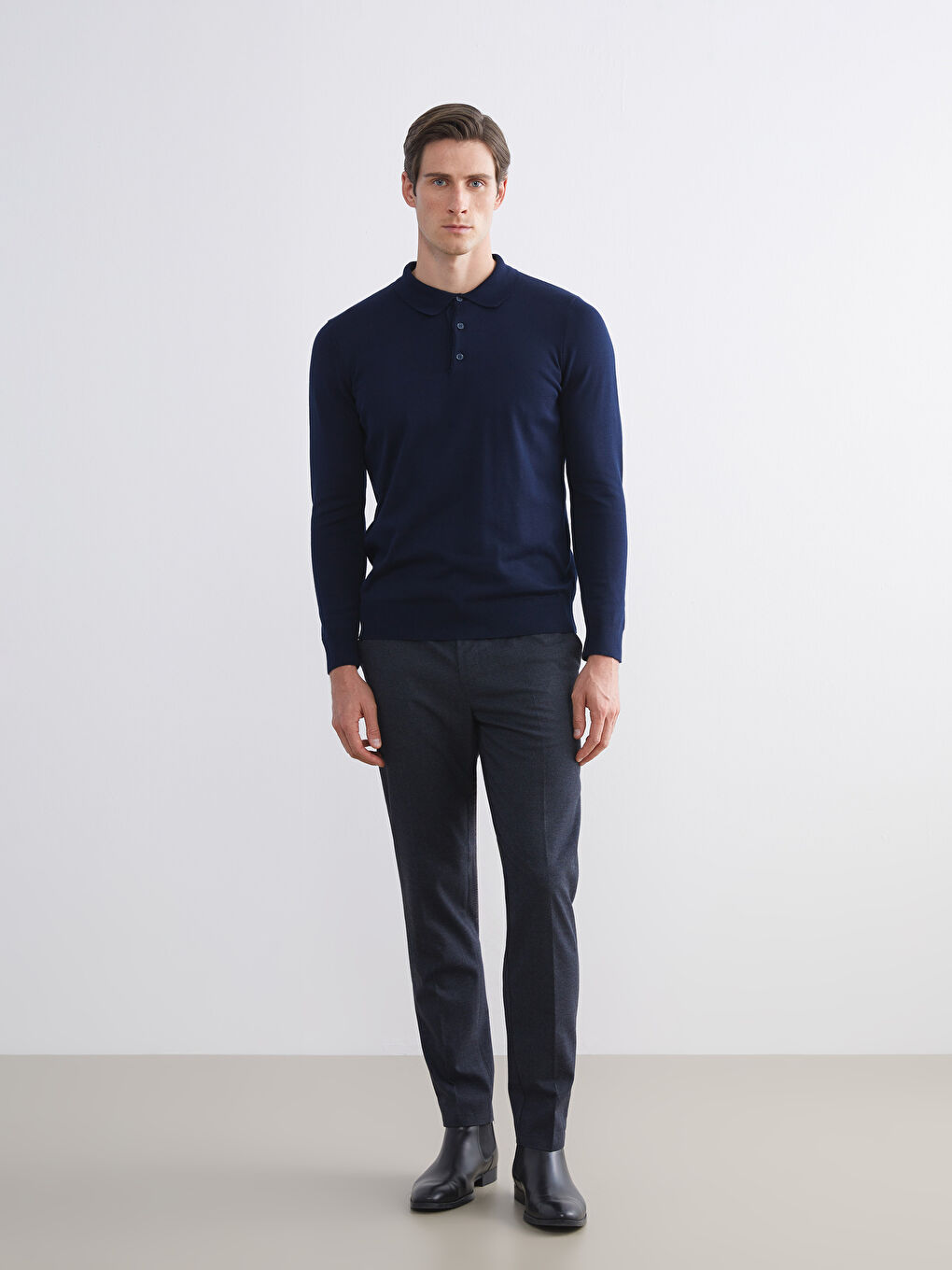 Lacivert Polo Yaka Erkek Triko Kazak-1