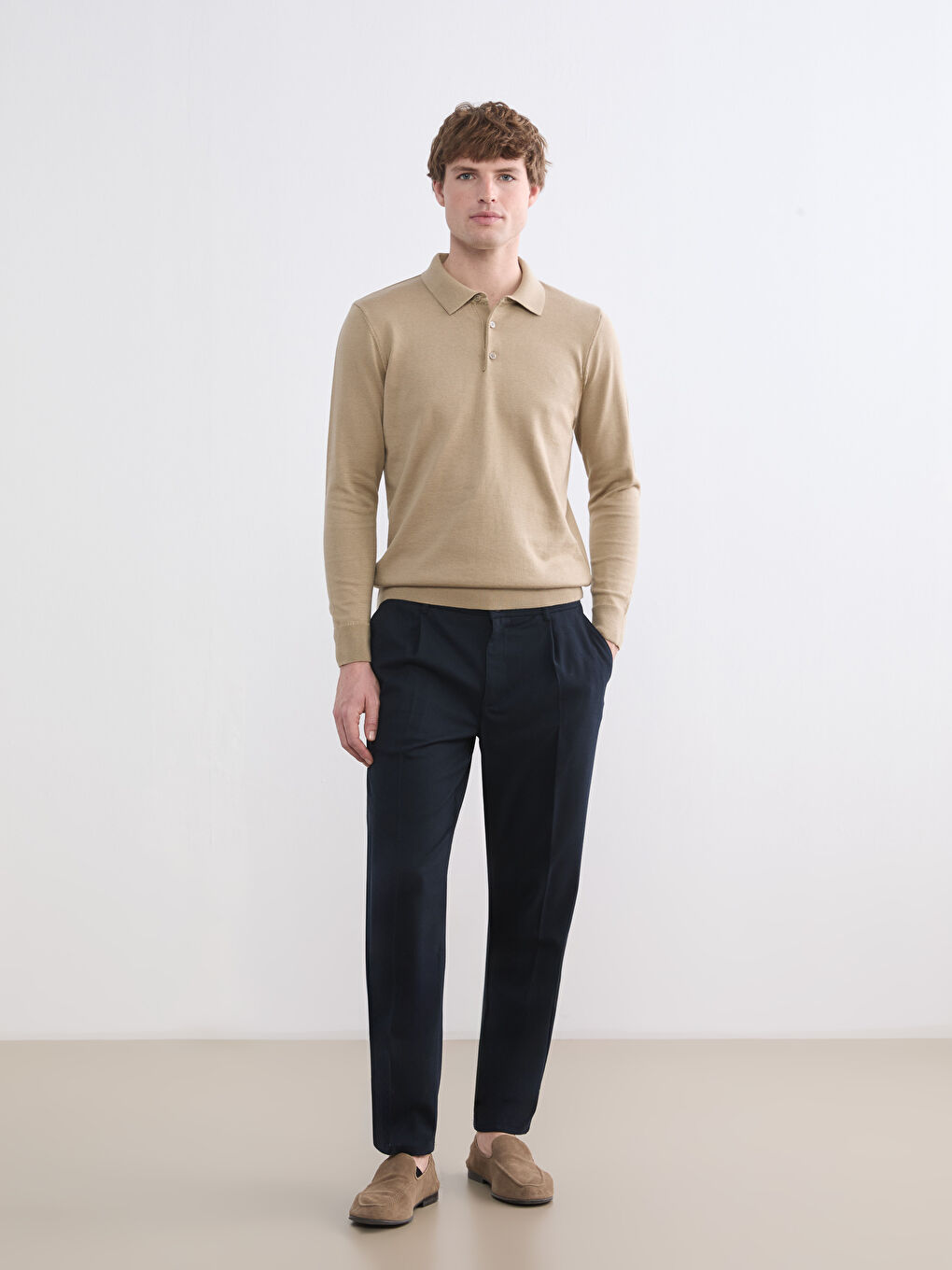 Bej Polo Yaka Erkek Triko Kazak-2