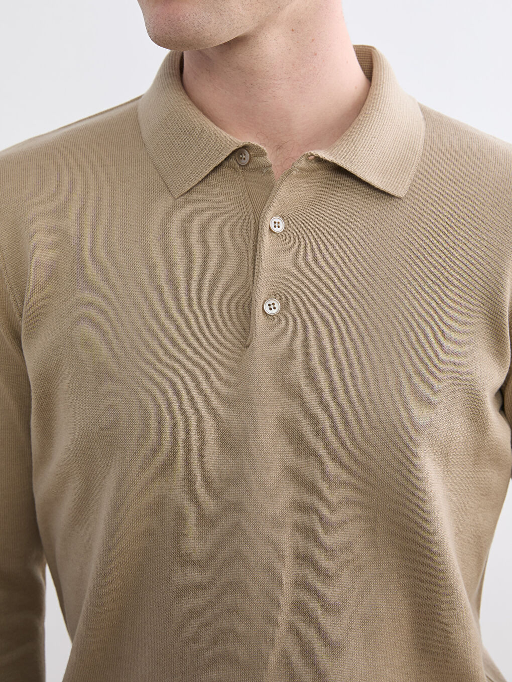 Bej Polo Yaka Erkek Triko Kazak-4