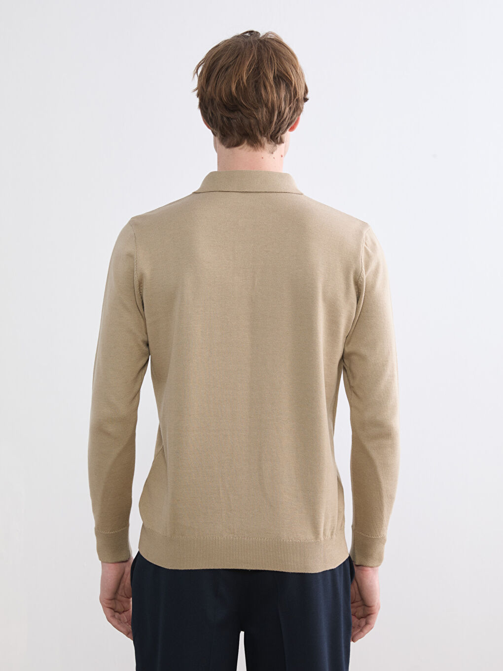 Bej Polo Yaka Erkek Triko Kazak-6