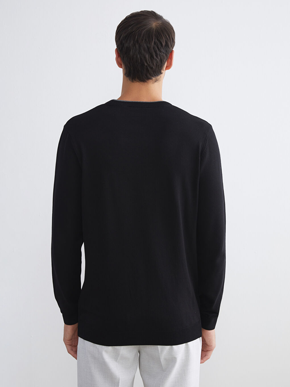 Siyah Bisiklet Yaka Erkek Triko Kazak-3