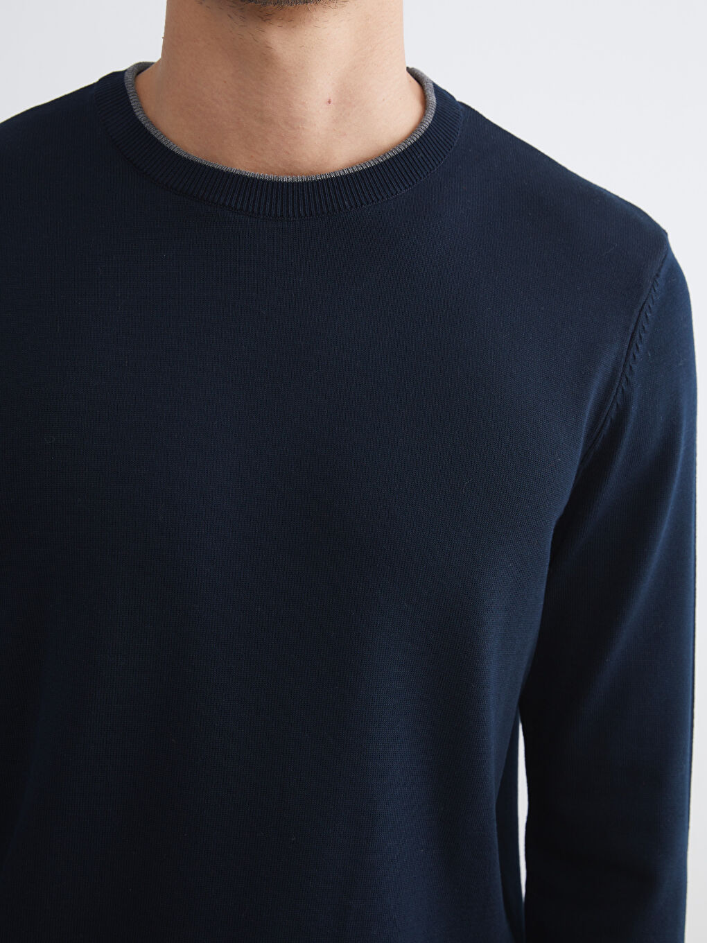 Lacivert Bisiklet Yaka Erkek Triko Kazak-2