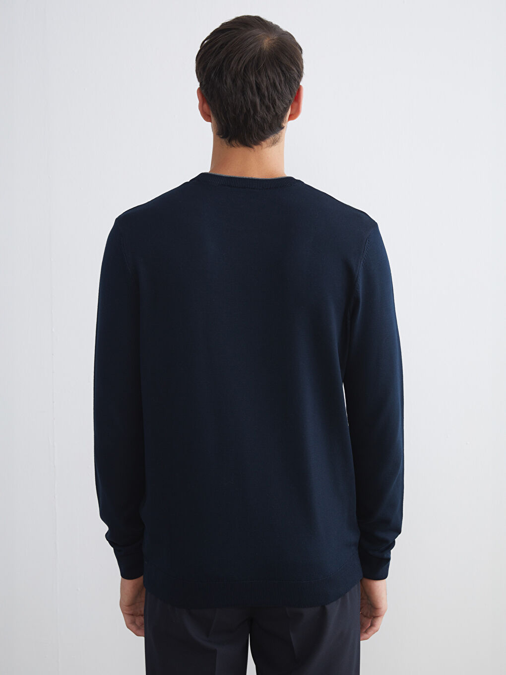 Lacivert Bisiklet Yaka Erkek Triko Kazak-3