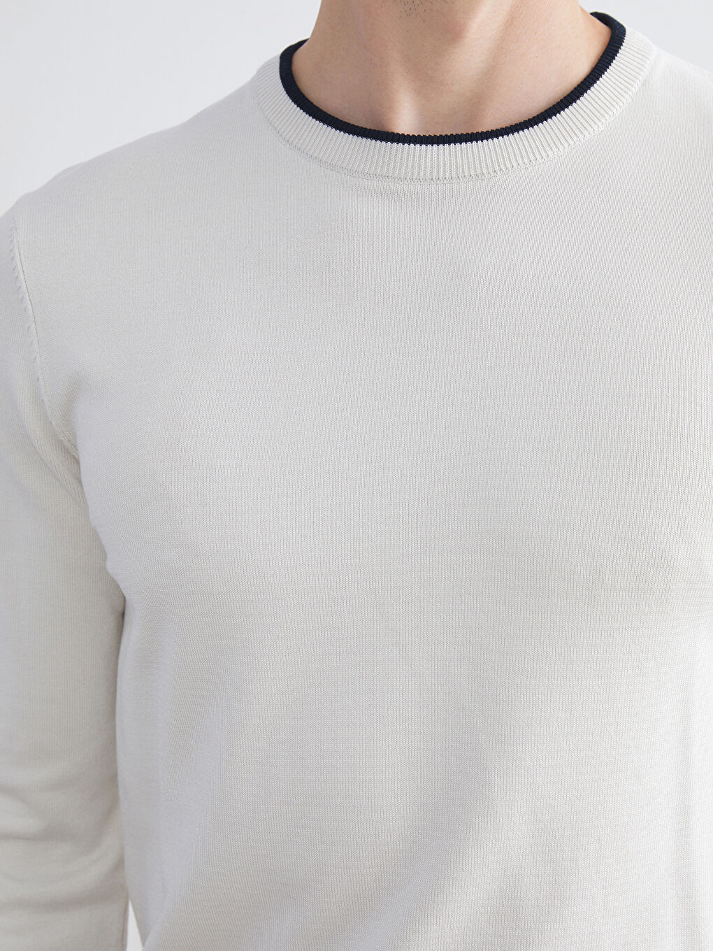 Bej Bisiklet Yaka Erkek Triko Kazak-2