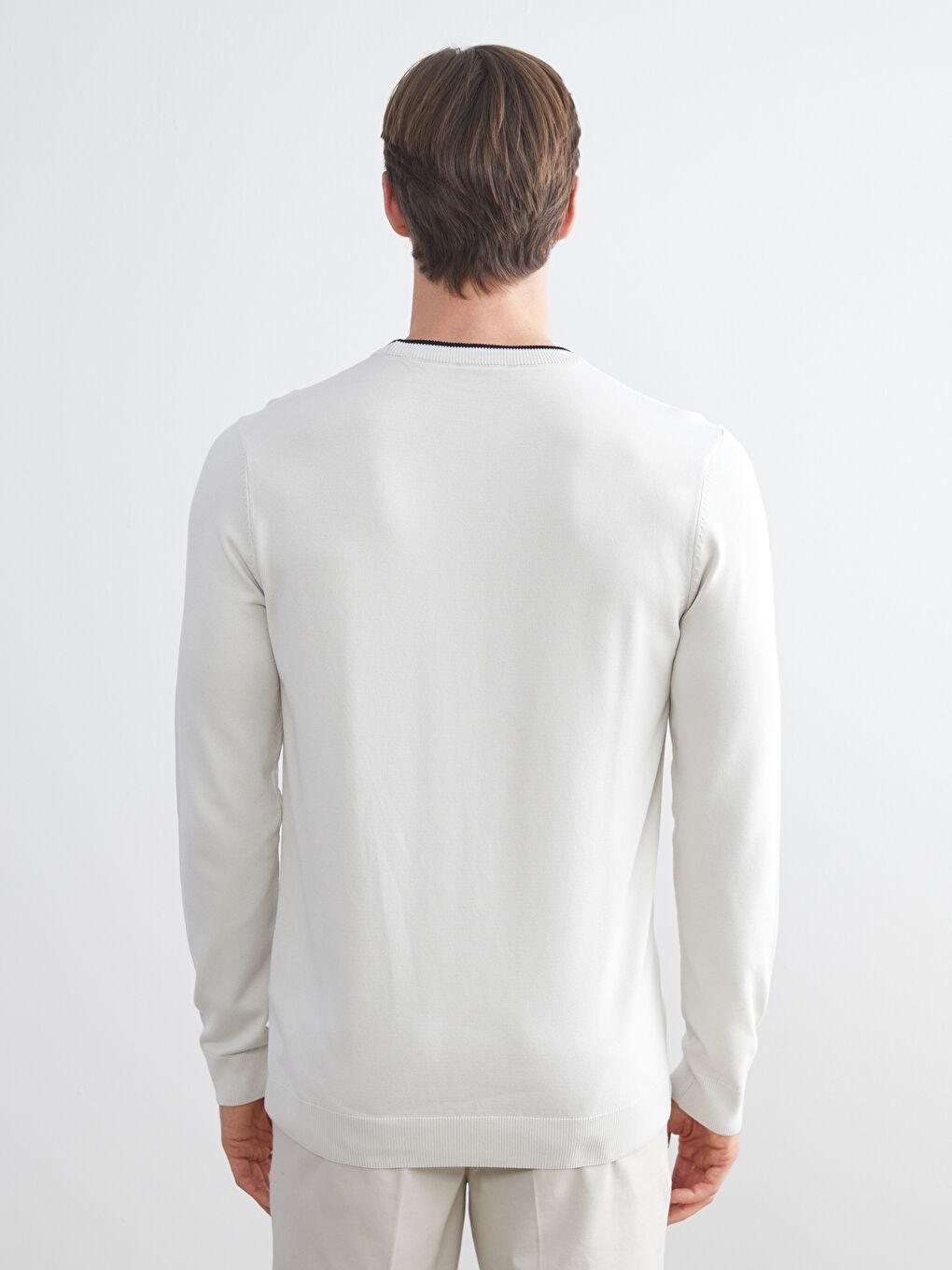 Bej Bisiklet Yaka Erkek Triko Kazak-3