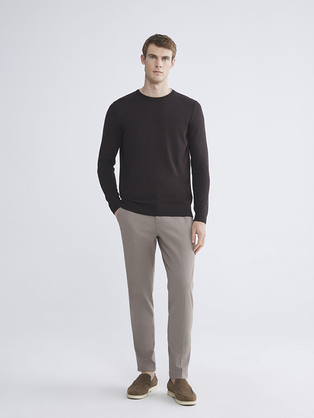 Kahverengi Bisiklet Yaka Erkek Triko Kazak-1