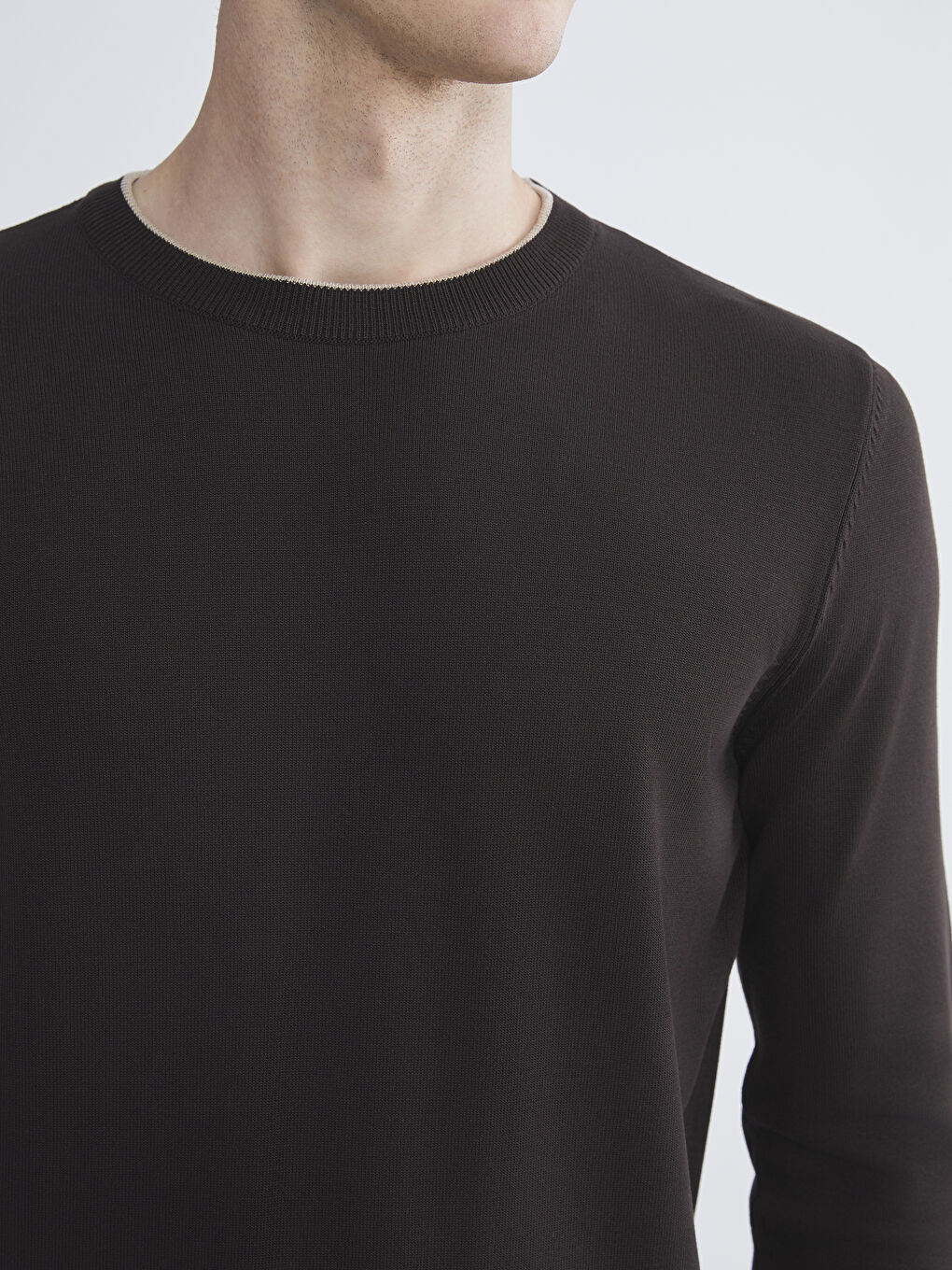 Kahverengi Bisiklet Yaka Erkek Triko Kazak-2