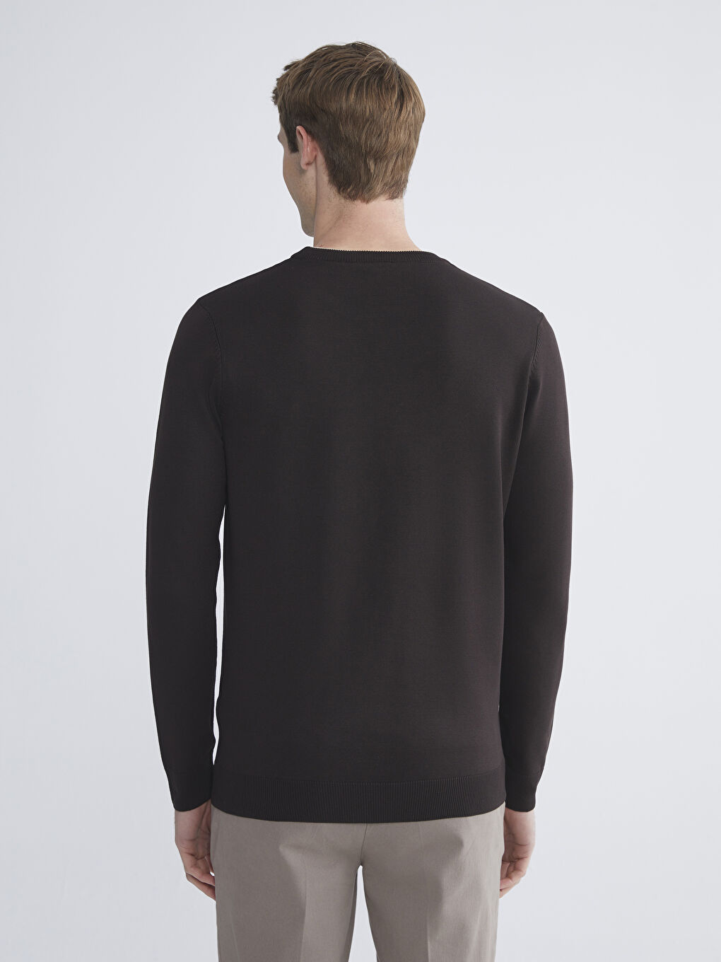 Kahverengi Bisiklet Yaka Erkek Triko Kazak-3