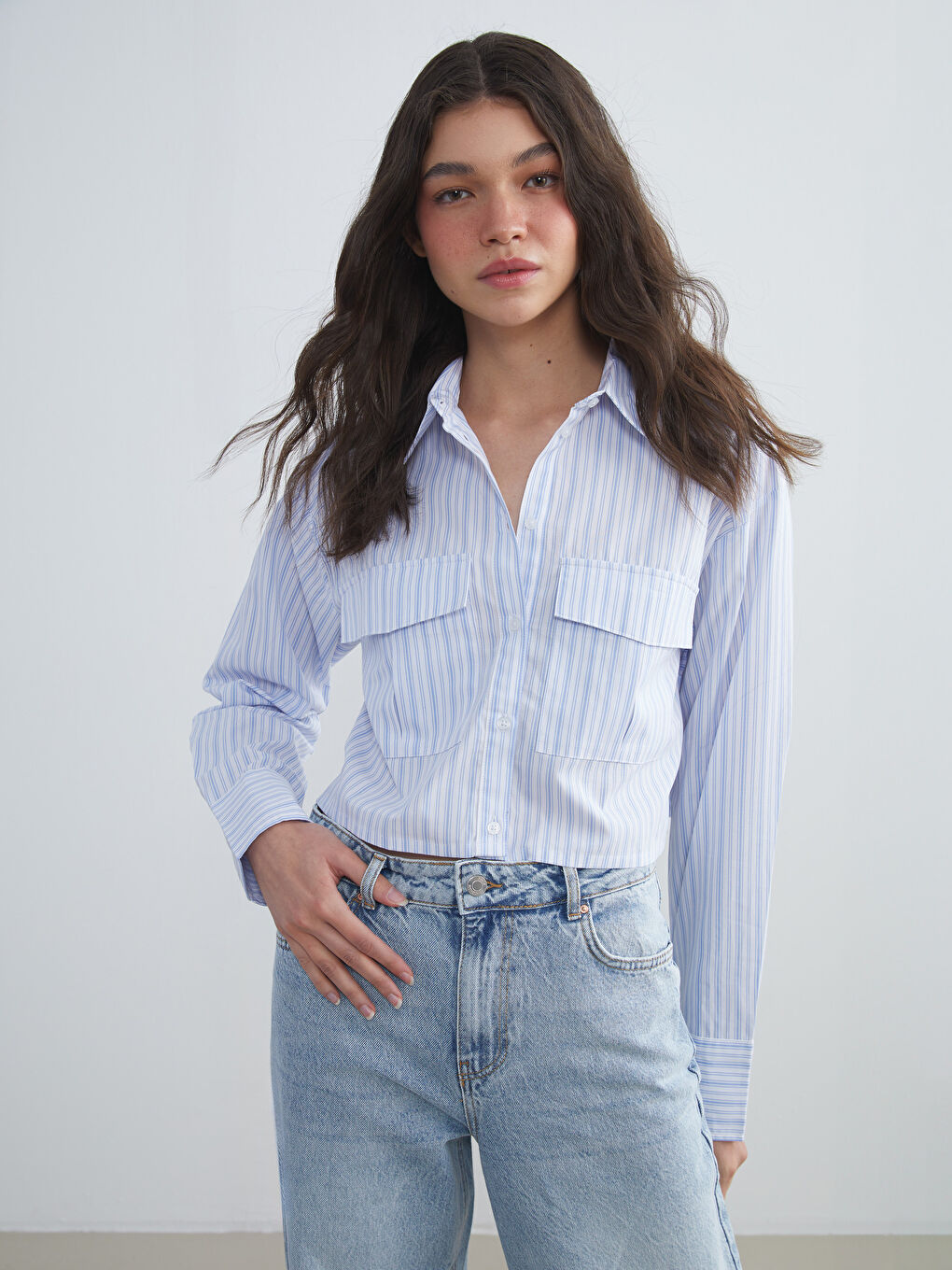 XSIDE Striped Crop Poplin Women's Shirt -W58277Z8-LEP