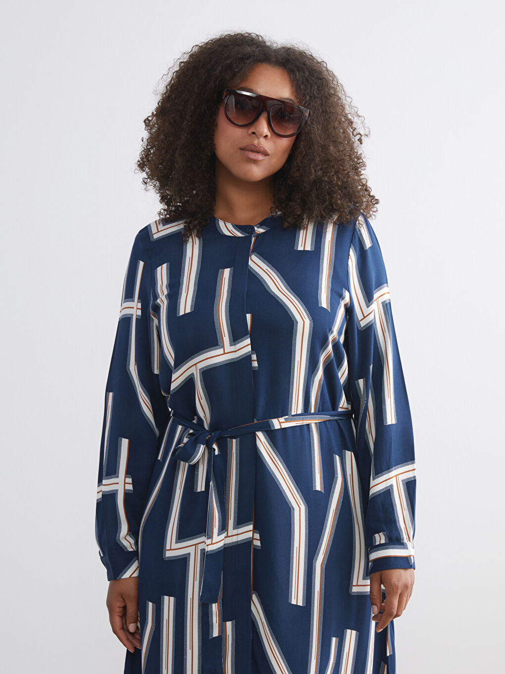 Crew Neck Patterned Dress-5