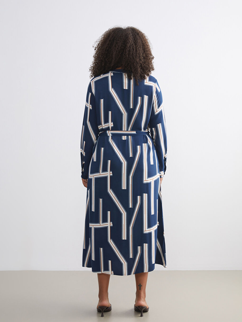 Crew Neck Patterned Dress-7