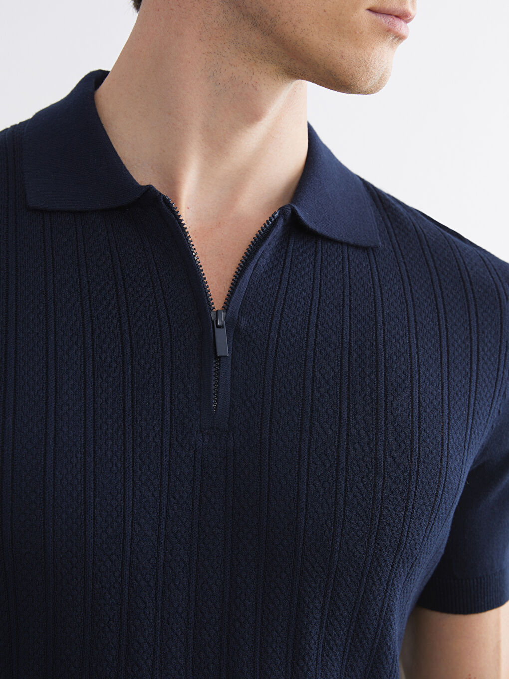 Lacivert Polo Yaka Kısa Kollu Erkek Triko Kazak-2
