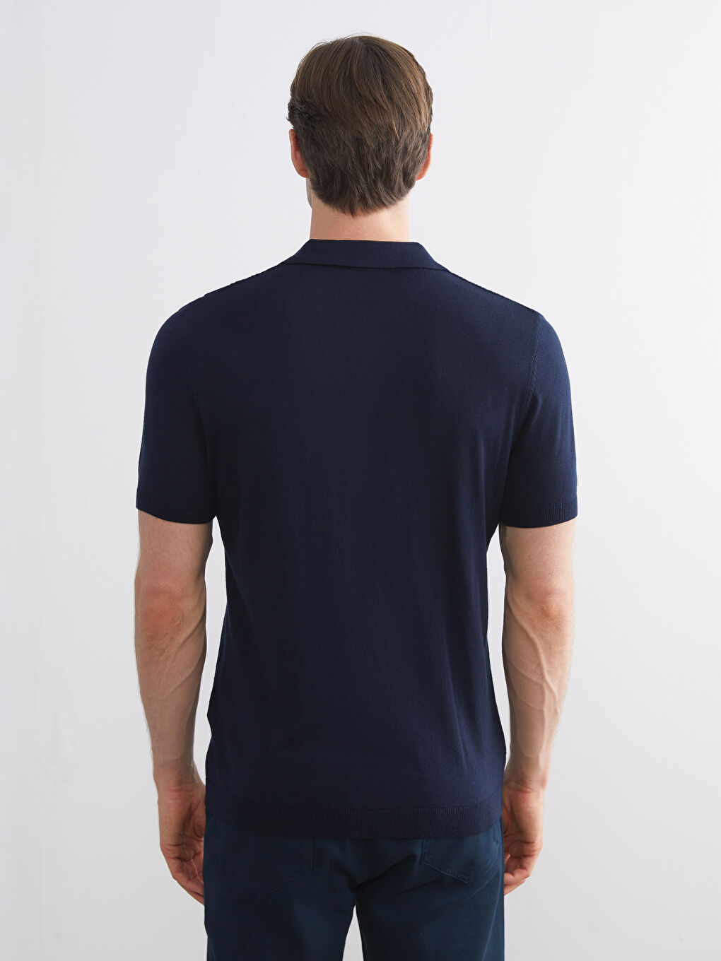Lacivert Polo Yaka Kısa Kollu Erkek Triko Kazak-3