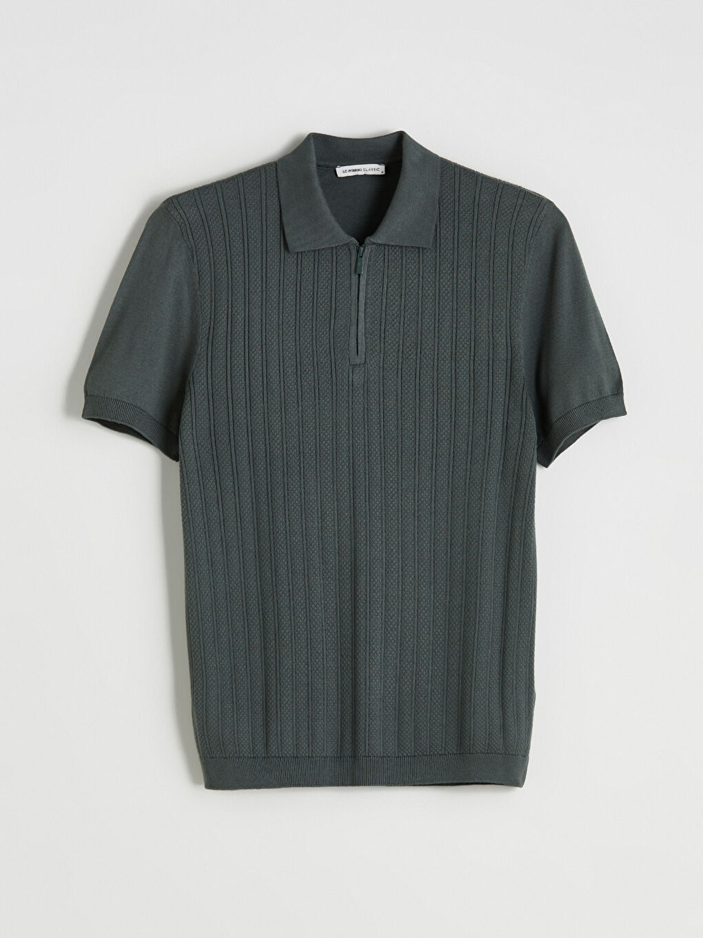 Yeşil Polo Yaka Kısa Kollu Erkek Triko Kazak-4