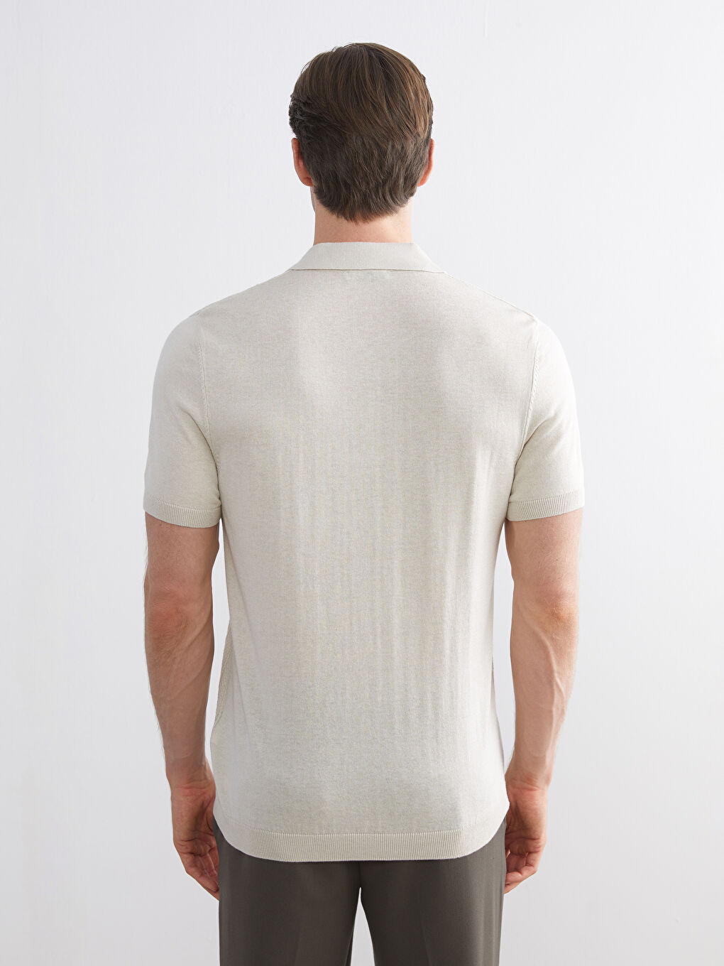Gri Polo Yaka Kısa Kollu Erkek Triko Kazak-3