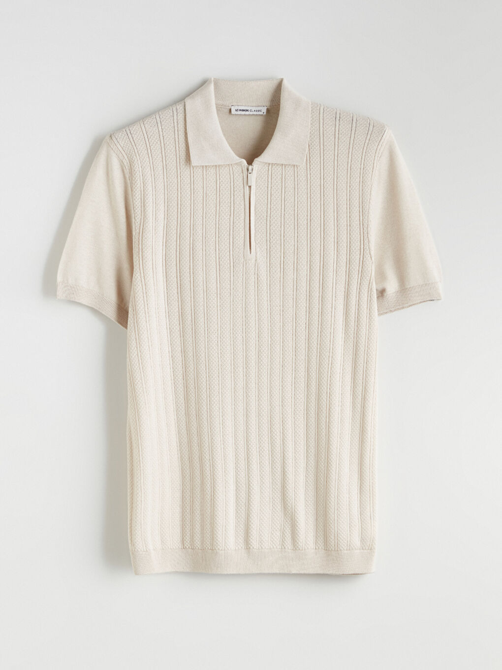 Gri Polo Yaka Kısa Kollu Erkek Triko Kazak-4