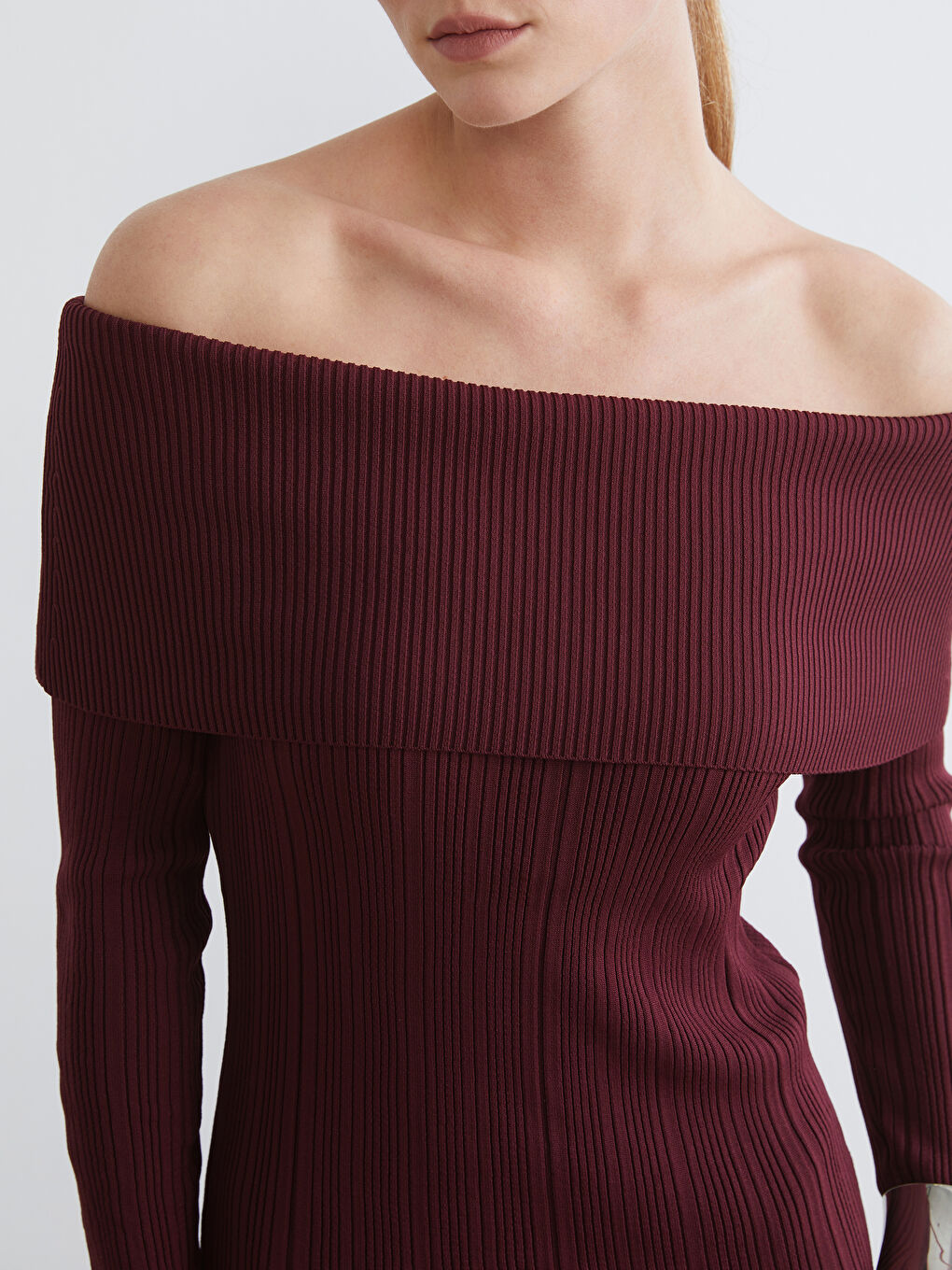 Kırmızı Kayık Yaka Triko Elbise-2