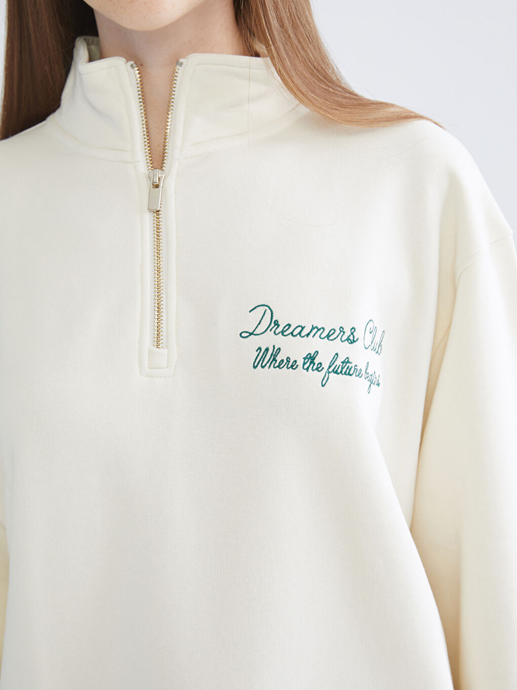 XSIDE Funnel Neck Embroidered Oversize Women's Thick Sweatshirt -W58355Z8-YSB