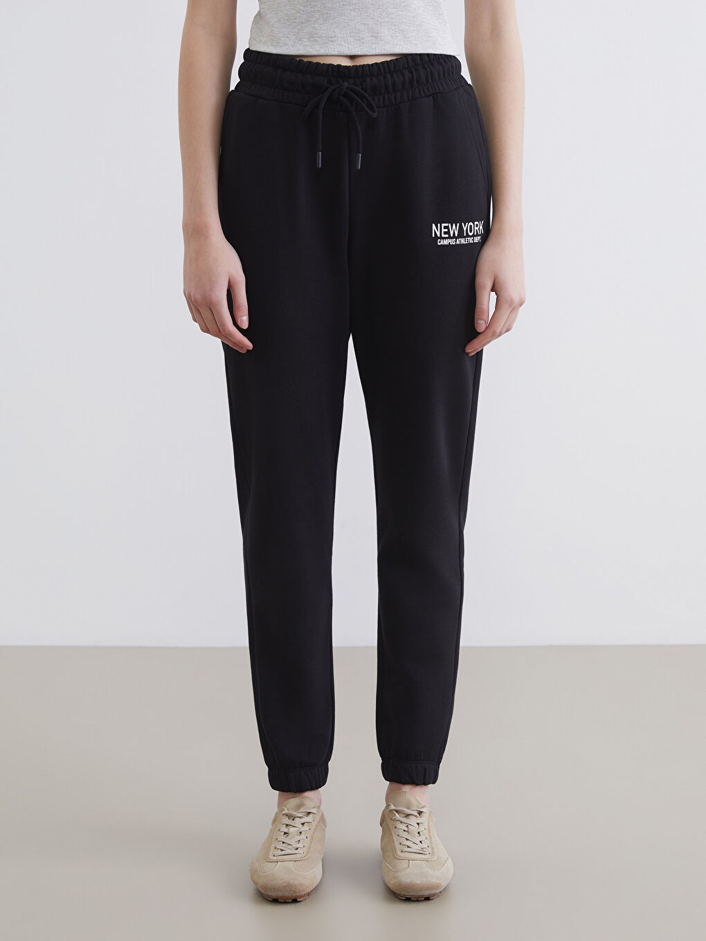 Pantaloni de Trening Jogger pentru Femei cu Imprimeu și Talie Elastică-1