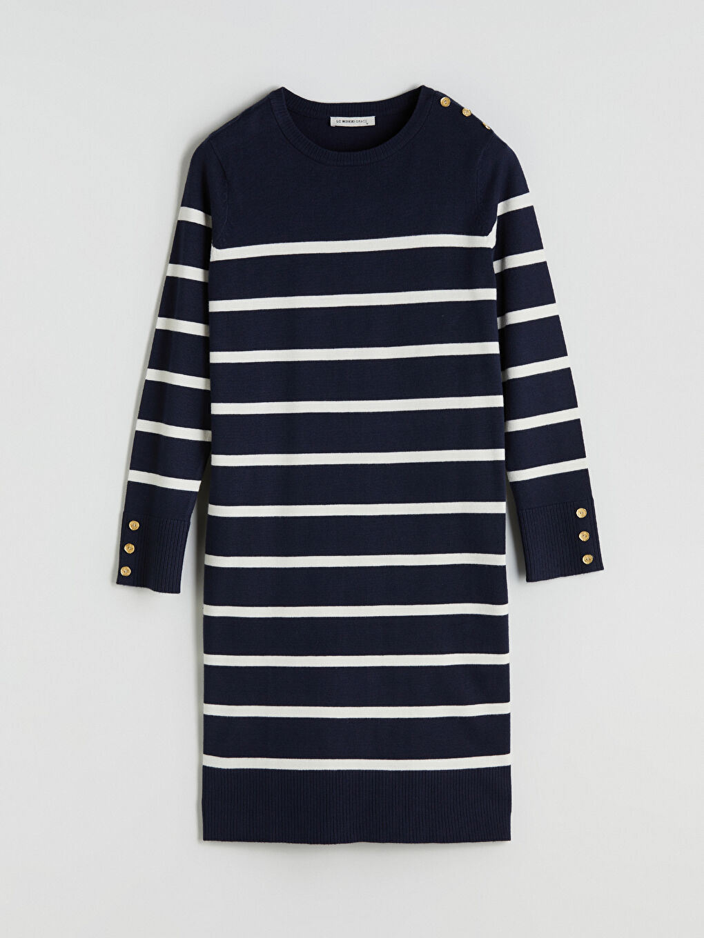 Crew Neck Striped Knit Dress-4