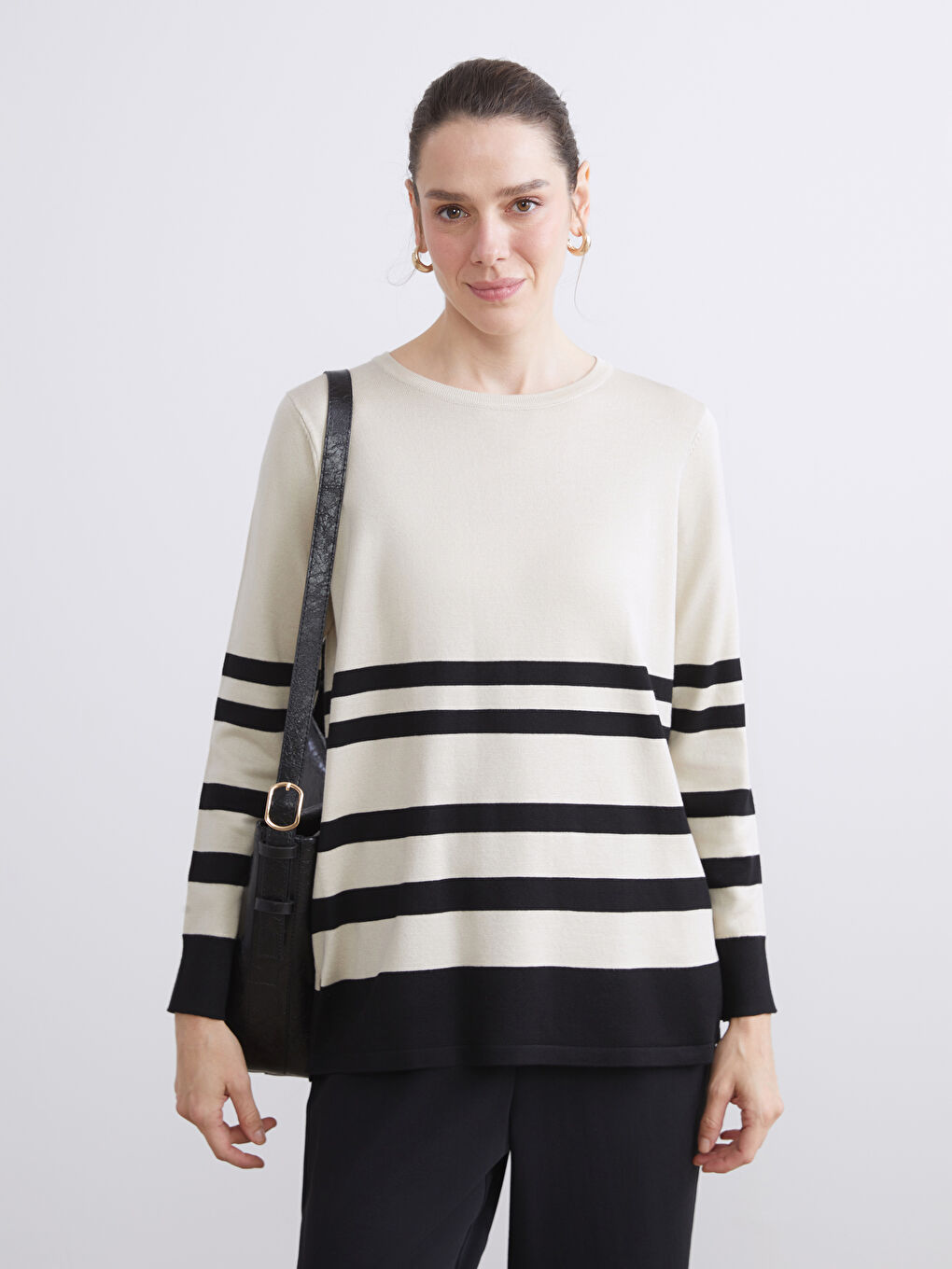 Crew Neck Striped Women's Knitwear Sweater