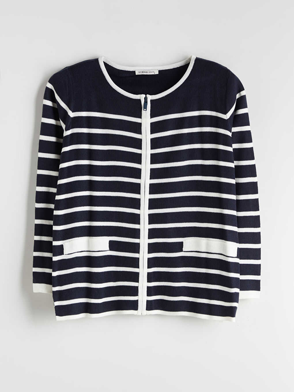 Crew Neck Striped Women's Knitwear Cardigan