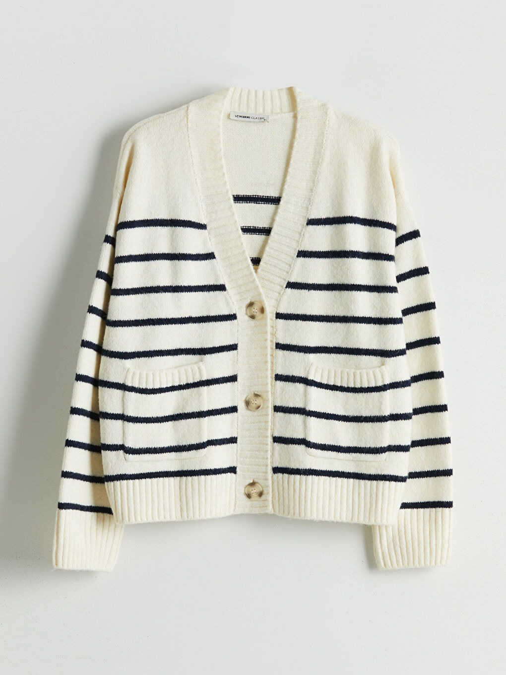 V Neck Striped Women's Knitwear Cardigan-4