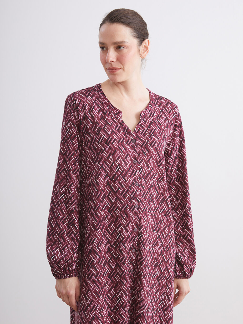 Notch Neck Patterned Shirt Dress-1