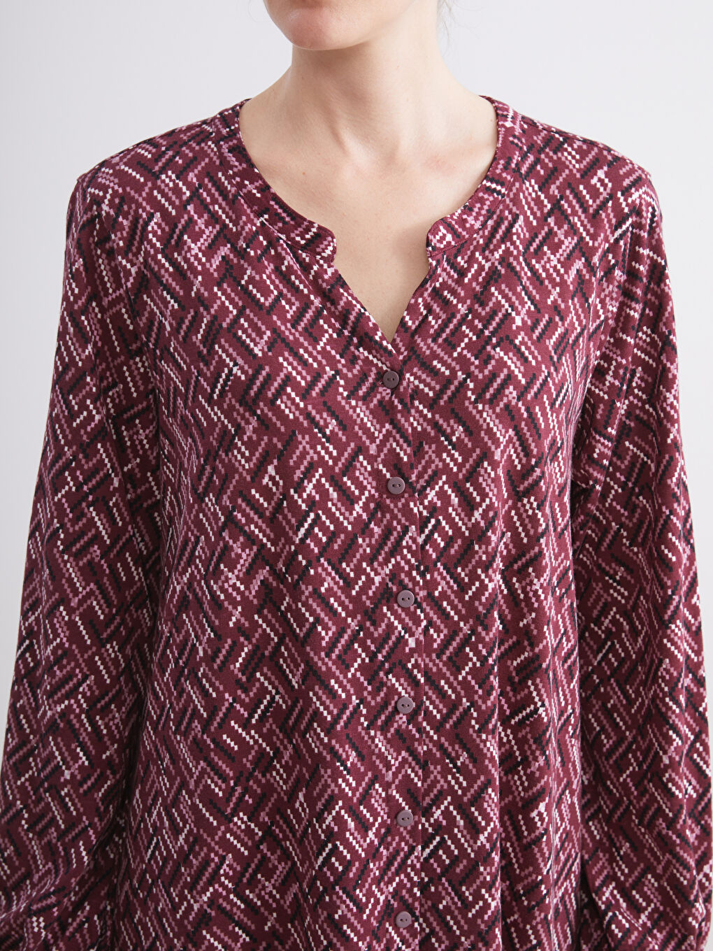Notch Neck Patterned Shirt Dress-2