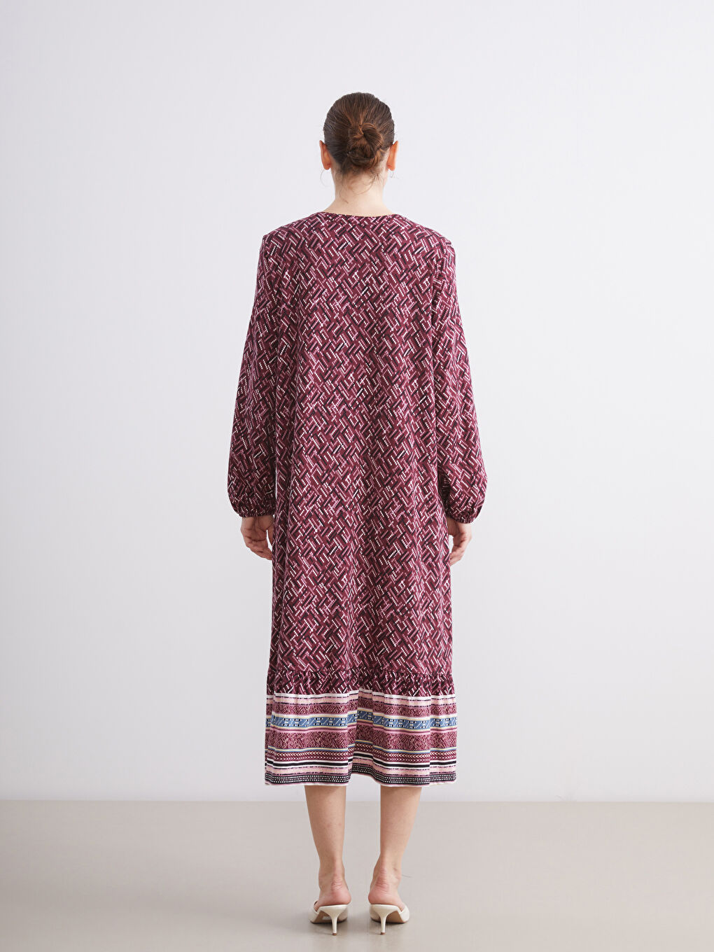 Notch Neck Patterned Shirt Dress-3