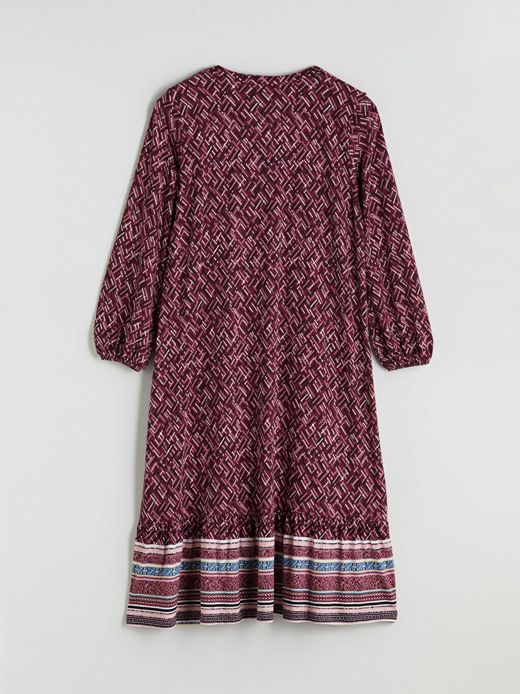 Notch Neck Patterned Shirt Dress-5
