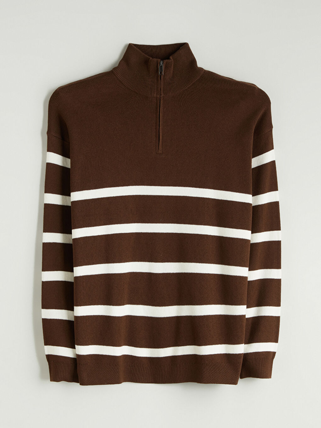 Funnel Neck Long Sleeve Striped Men's Knitwear Sweater-4