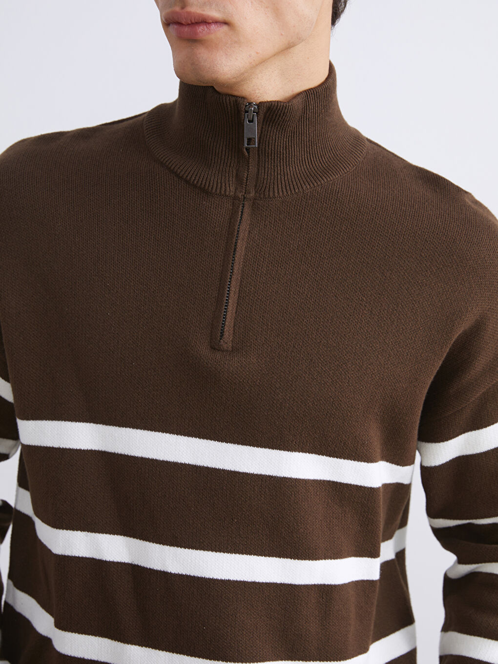 Funnel Neck Long Sleeve Striped Men's Knitwear Sweater-2