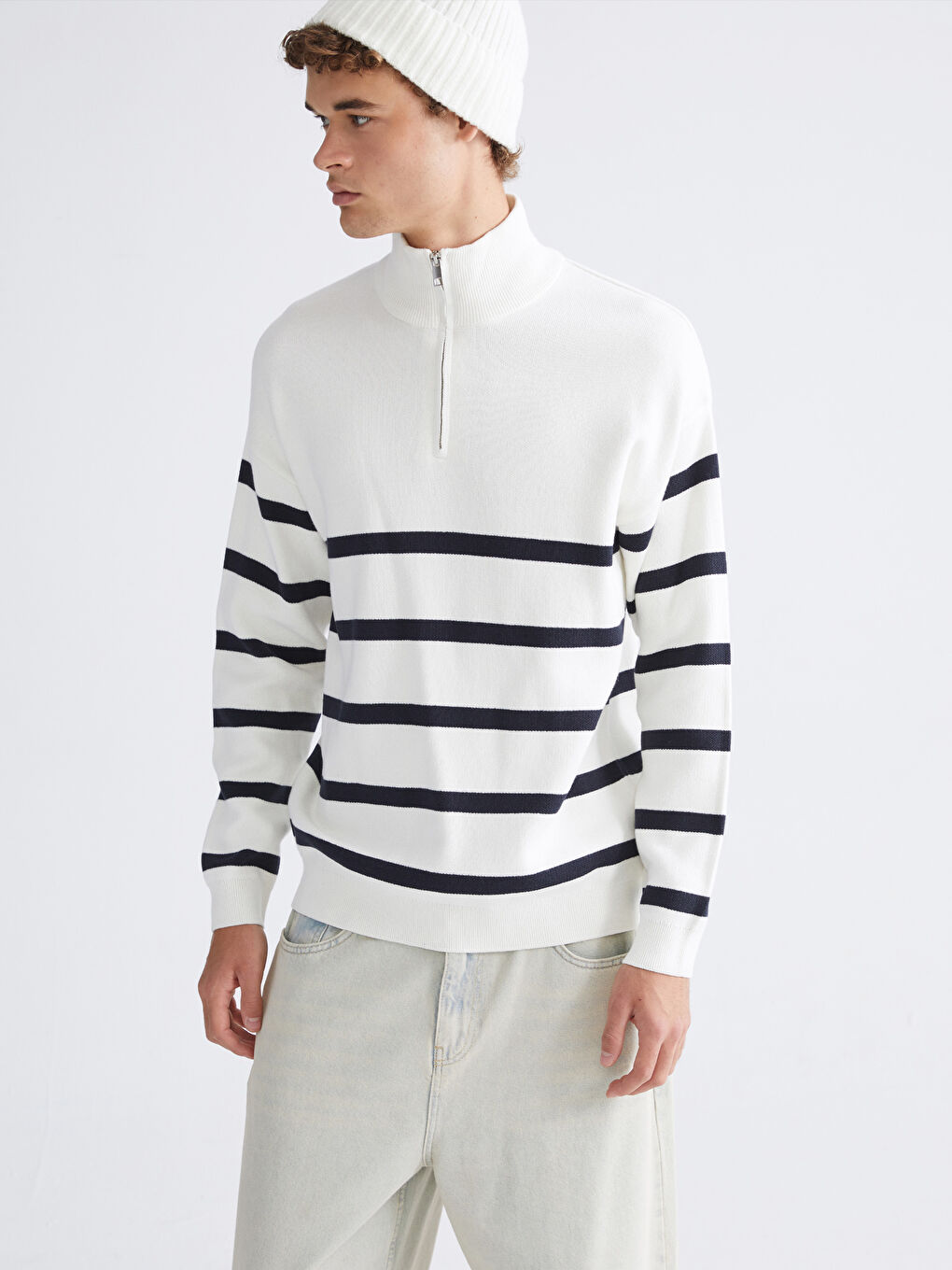 XSIDE Funnel Neck Long Sleeve Striped Men's Knitwear Sweater -W58409Z8-EEW