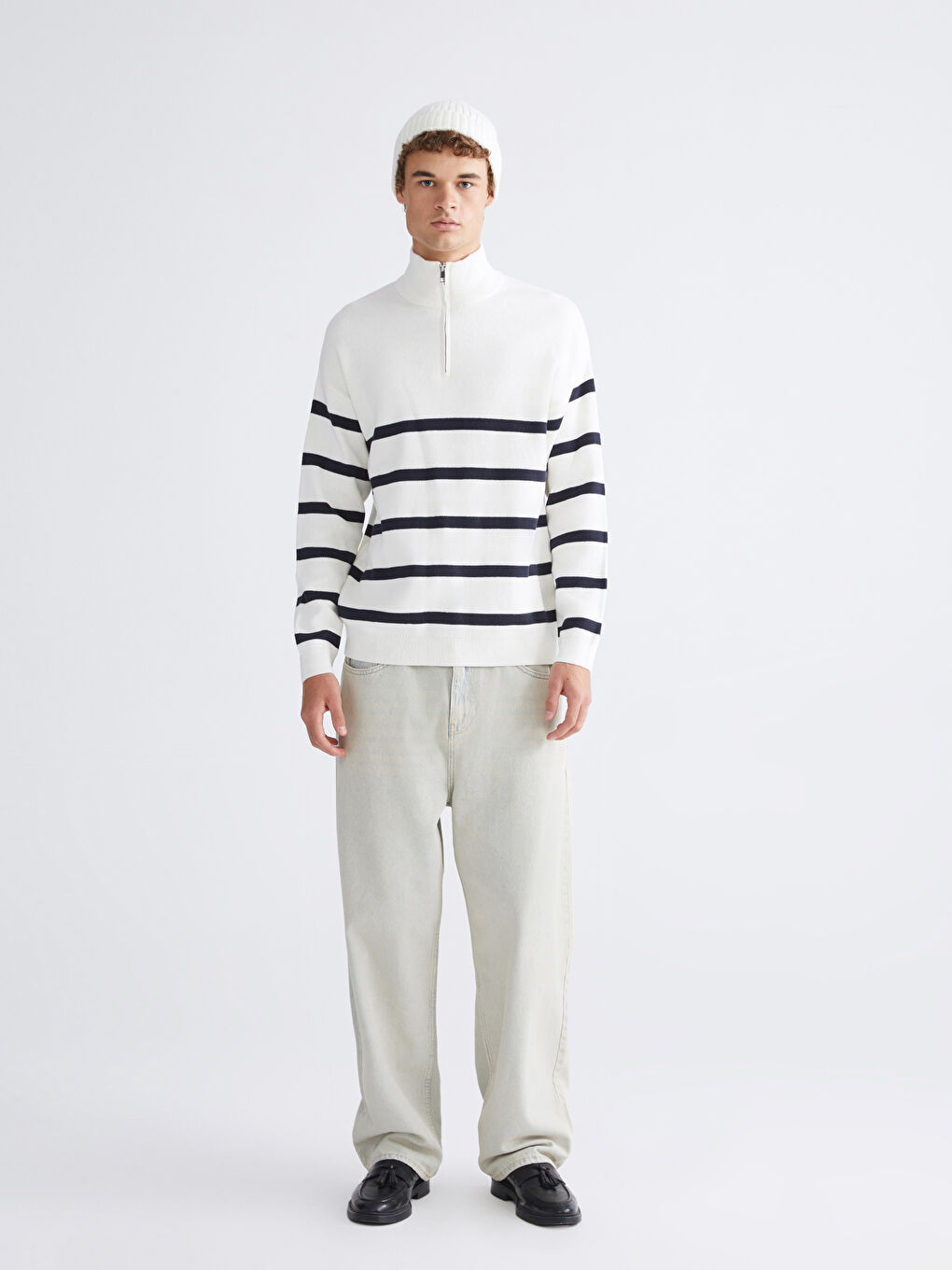 XSIDE Funnel Neck Long Sleeve Striped Men's Knitwear Sweater -W58409Z8-EEW