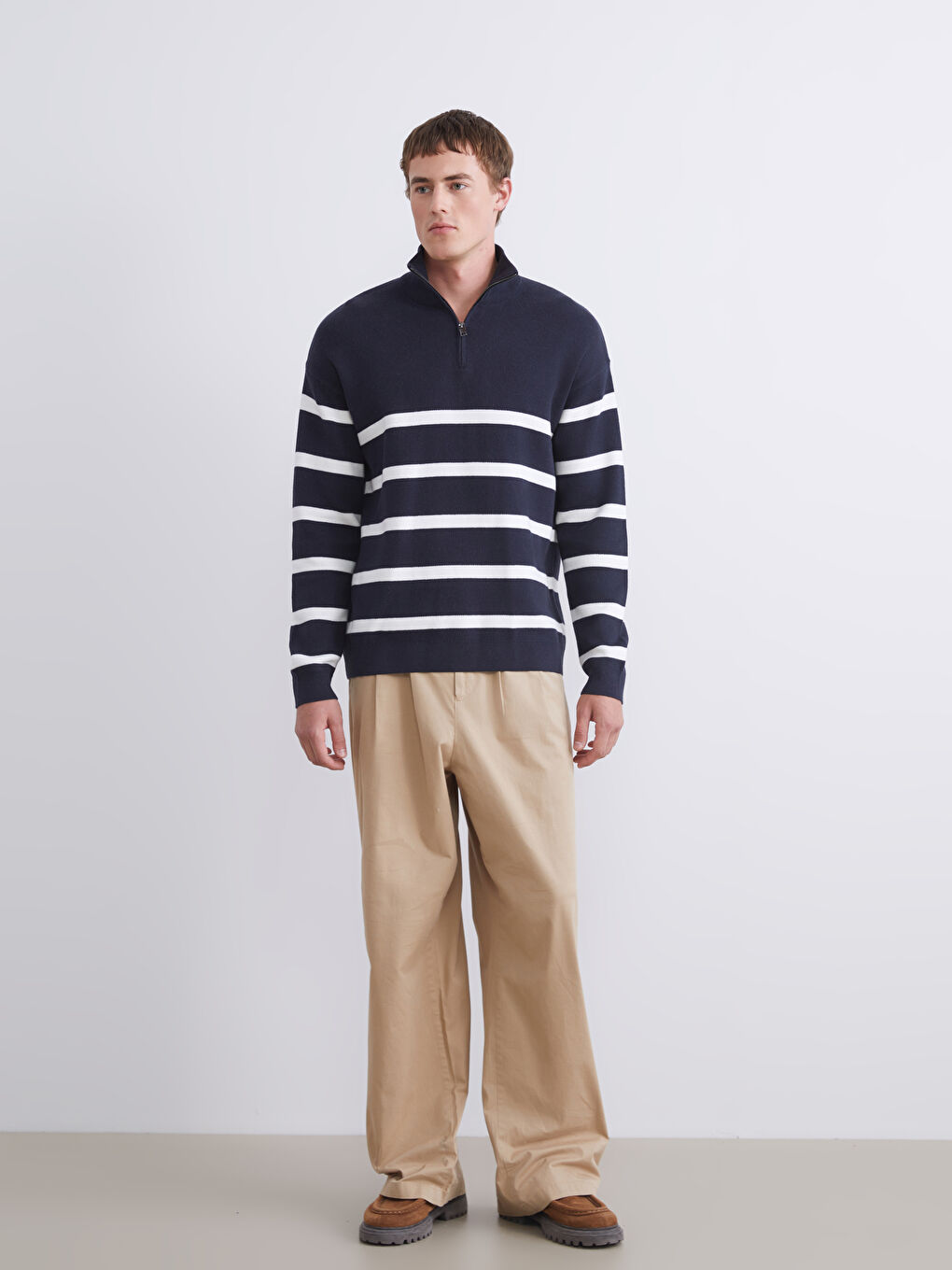Funnel Neck Long Sleeve Striped Men's Knitwear Sweater-2