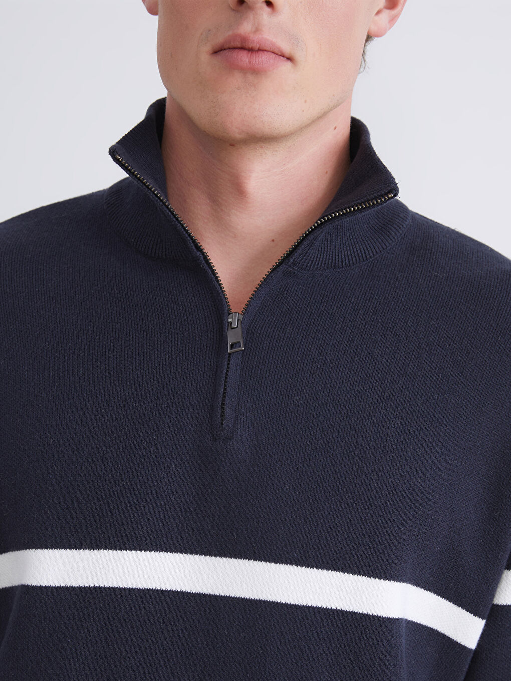 Funnel Neck Long Sleeve Striped Men's Knitwear Sweater-4